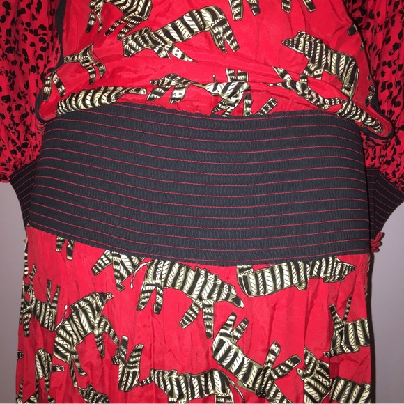 JEANNE MARC Dress VINTAGE Pop Art ZEBRA Cheetah RED / BLACK - Sz 4 Made in USA - Picture 14 of 16